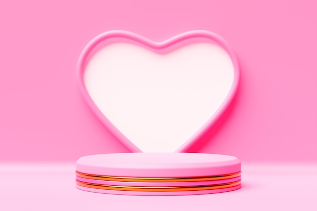 ilustração 3d feliz dia dos namorados e pódio de palco decorado com iluminação em forma de coração Abstrato com design de cena 3D de coração rosa Adequado para dia dos namorados e dia das mães