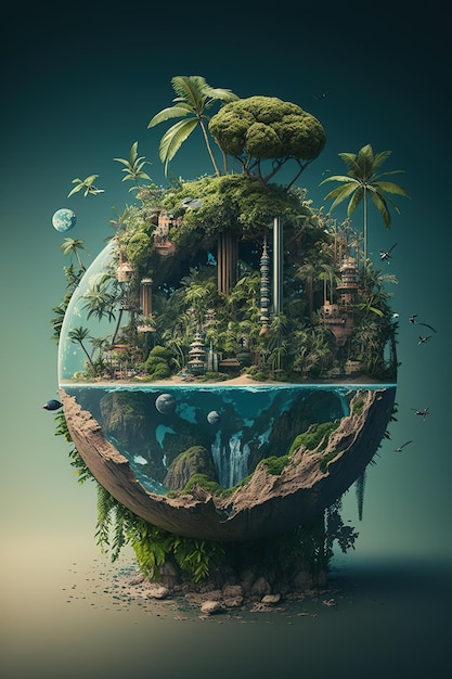 ilustração 3d forma redonda da ilha tropical