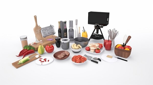 Ilustração 3D Guia de vídeo vlog de culinária para preparar