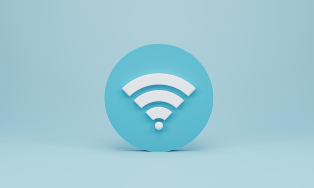 Ilustração 3D Icon Wi-Fi símbolo de rede de internet sem fio em fundo azul Conceito mínimo