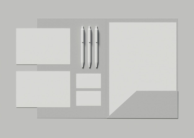 Ilustração 3D. Identidade corporativa. Maquete do conjunto de marca estacionária.