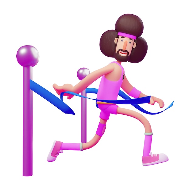 Ilustração 3D Imagem de desenho animado de um personagem atleta 3D com uma cara feliz se exercitando com esportes