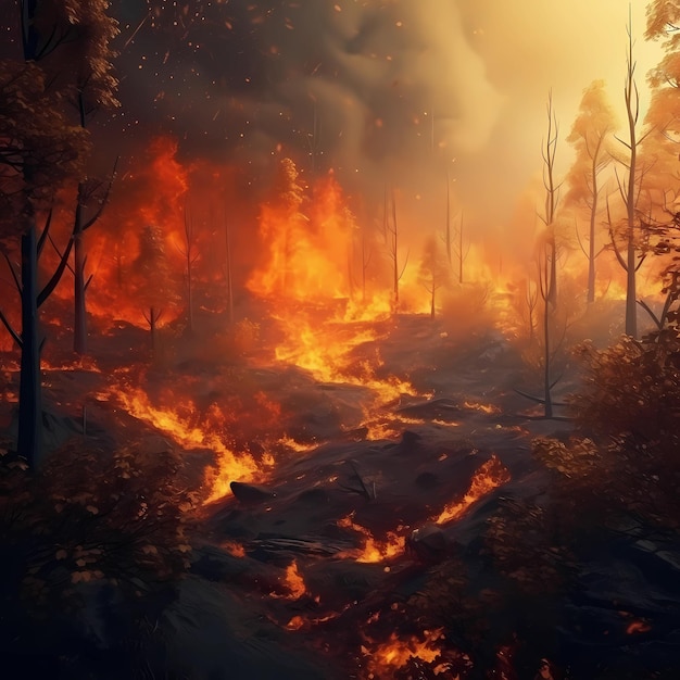 ilustração 3d Incêndios florestais