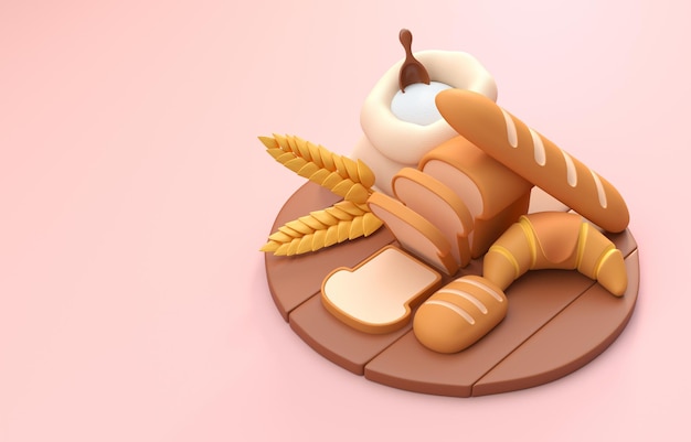 Ilustração 3D isolada do conceito de padaria