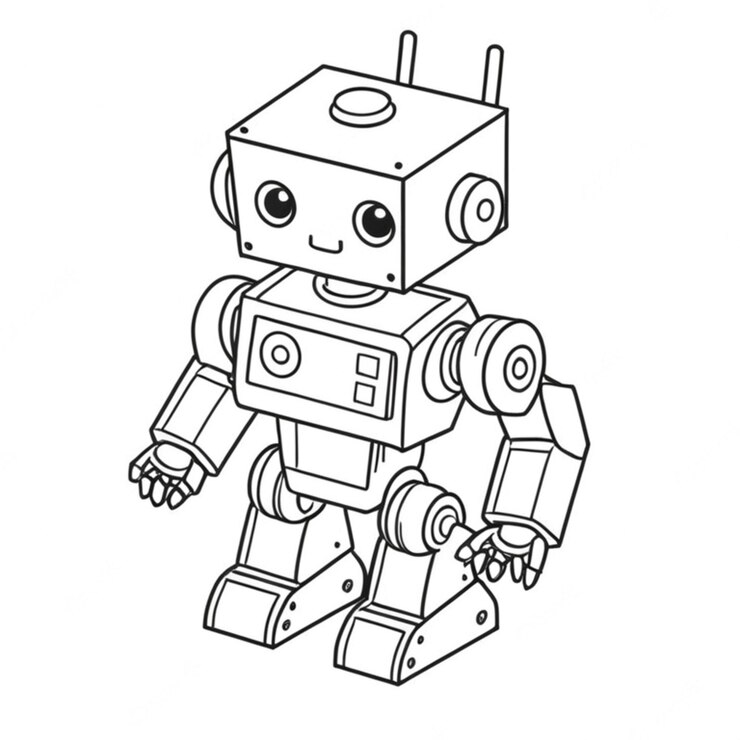 Foto ilustração 3d isométrica de robô com linha de fundo branco