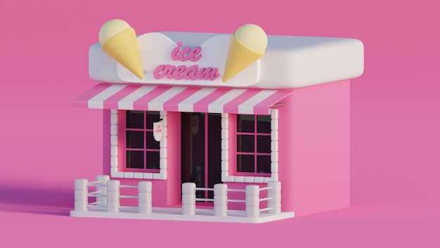 Foto ilustração 3d loja de sorvetes rosa