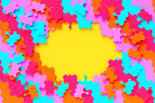 Foto ilustração 3d lugar para texto em torno de peças de quebra-cabeça coloridas visualização 3d do conceito de soluções para problemas ilustração de parceria de negócios