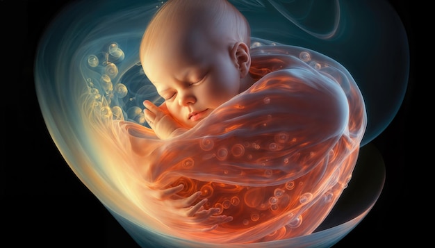 Foto ilustração 3d medicamente exata de um bebê dormindo no útero