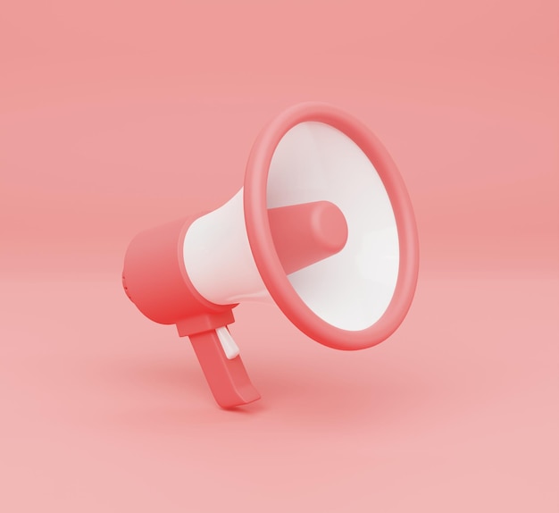 ilustração 3D megafone rosa em fundo rosa