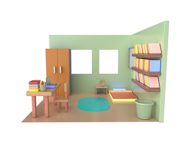 Ilustração 3d mínima conceito de design de interiores de sala de estar 3d render