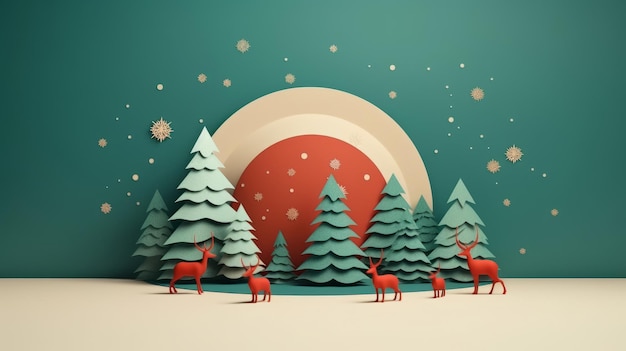 Ilustração 3D minimalista verde do espírito de Natal Decorações de Natal