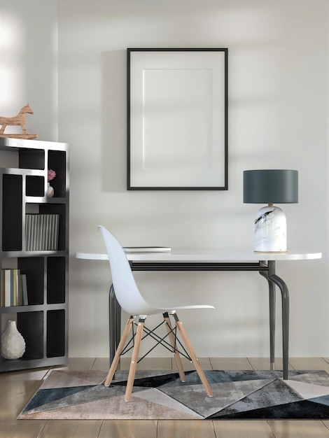 Ilustração 3D Modelo de moldura de foto na renderização da sala de estar