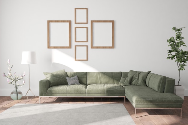 Ilustração 3D moderno vazio aconchegante design de interiores bonito