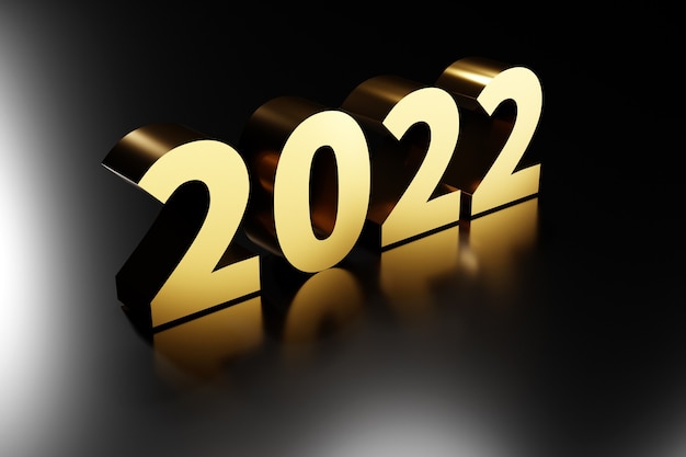 Ilustração 3D Molde do fundo do feliz ano novo 2022. Ilustração em vetor volumétrico de férias do número 2022. Projeto de cartaz ou banner festivo. Fundo moderno de feliz ano novo