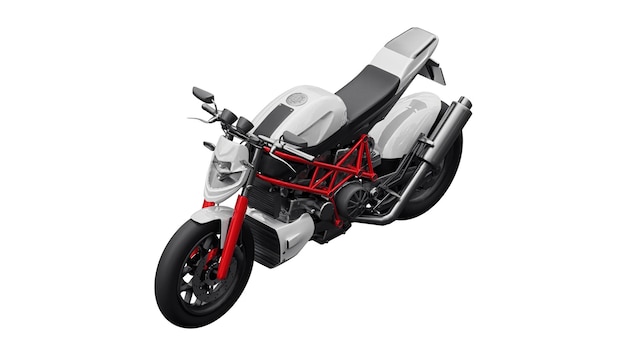 Ilustração 3D. Moto esporte urbano vermelho sobre um fundo branco. Renderização 3D.