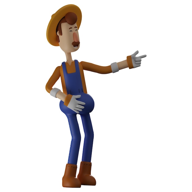 Ilustração 3D Os personagens 3D Farmer têm muitas risadas em uma pose estranha tem um bigode grosso