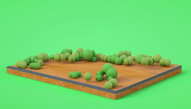 Foto ilustração 3d paisagem de madeira isolada em fundo verde