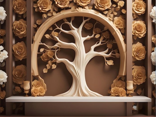 ilustração 3d papel de parede flor árvore madeira luxo