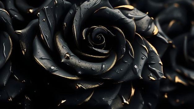 ilustração 3d papel de parede flor de luxo preto e dourado agradável