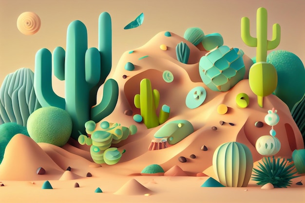 Ilustração 3D Pastel Paisagem