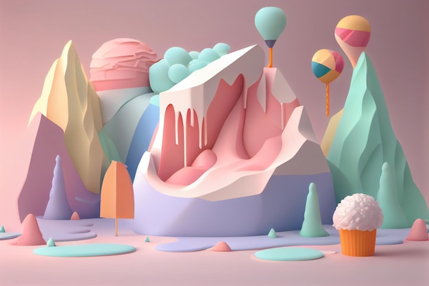 Ilustração 3D Pastel Paisagem