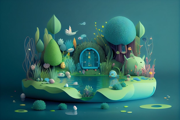 Ilustração 3D Pastel Paisagem