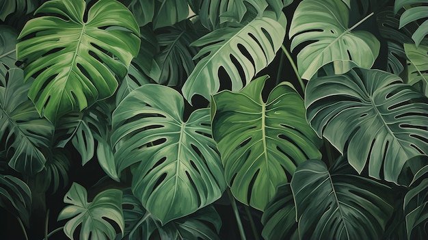ilustração 3d pintura a óleo folhas tropicais