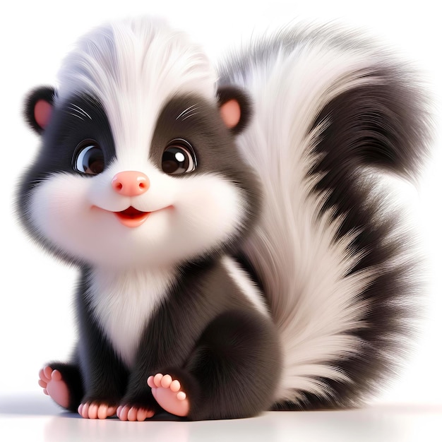 Ilustração 3D realista de um bonito skunk de desenho animado