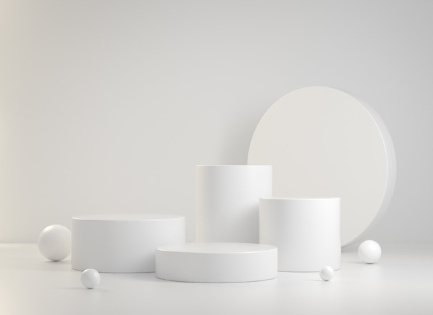 Ilustração 3d render white podium collection abstract background