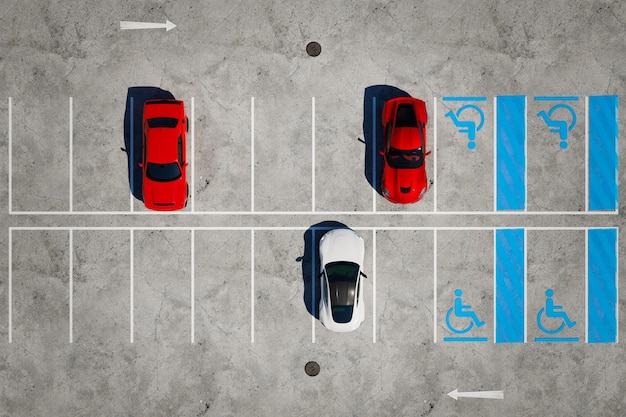 Ilustração 3D Rendering Estacionamentos vazios vista aérea