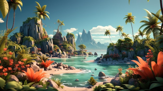 ilustração 3d renderização 3d ilha tropical