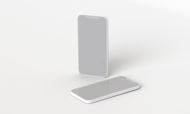 Ilustração 3d renderização de retângulos isométricos simulando um telefone em um espaço 3d com espaço em branco