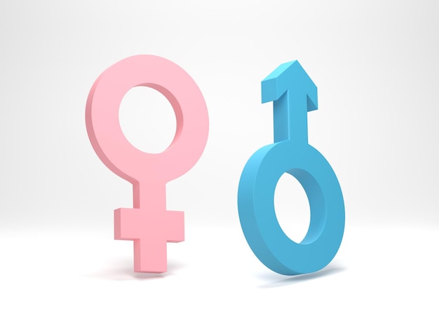 Foto ilustração 3d renderização em 3d símbolo de gênero masculino e feminino no fundo branco elemento de design mínimo
