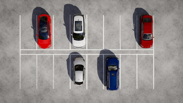 Ilustração 3D Renderização Vista aérea de estacionamentos vazios