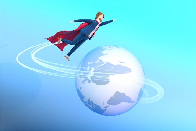 Ilustração 3d renderizada do empresário em uma roupa de super-herói