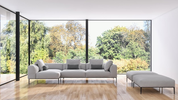 Ilustração 3D renderizando grandes interiores brilhantes modernos de luxo Computador de maquete de sala de estar digitalmente