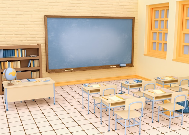 Ilustração 3D. Sala de aula vazia