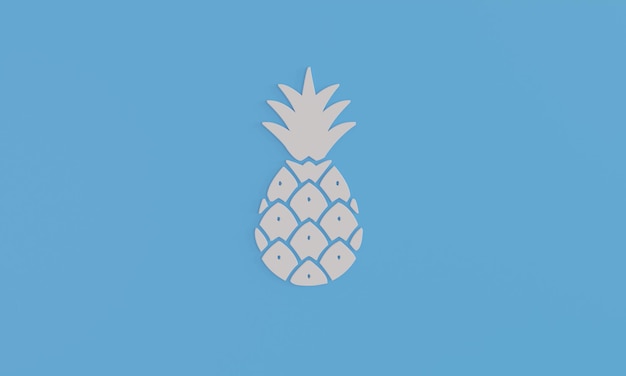 Ilustração 3d símbolo mínimo de abacaxi em fundo azul Surf de verão aproveite o fundo do conceito de praia de férias de verão