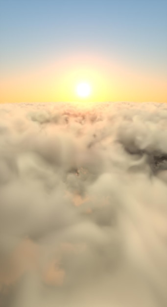 ilustração 3D Sol sobre nuvens ao nascer do sol