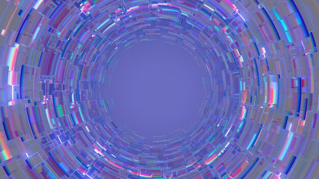 Ilustração 3D Superfície de vidro com néon e dispersão