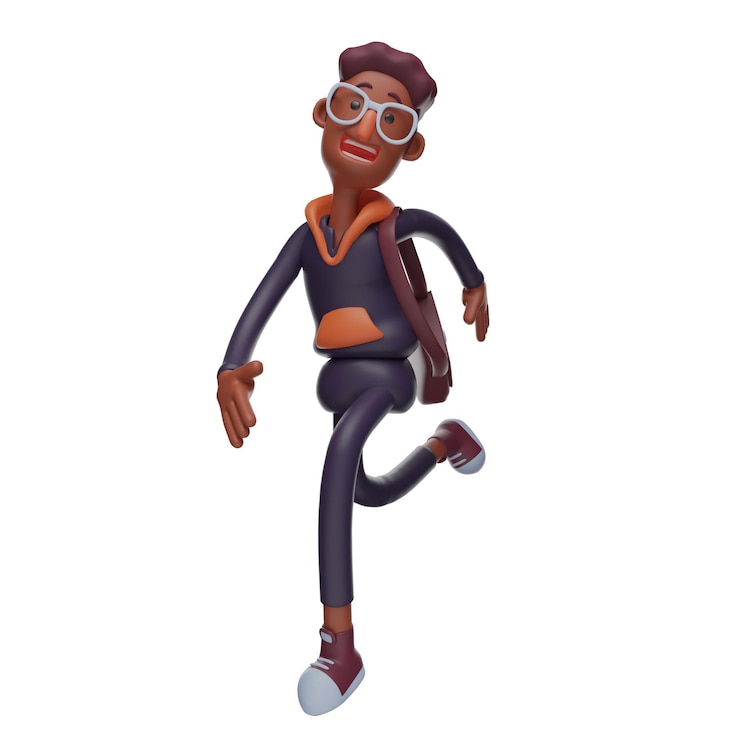 Foto ilustração 3dcartoon 3d estudante design com expressões bonitas caminhando com um pouco de trote
