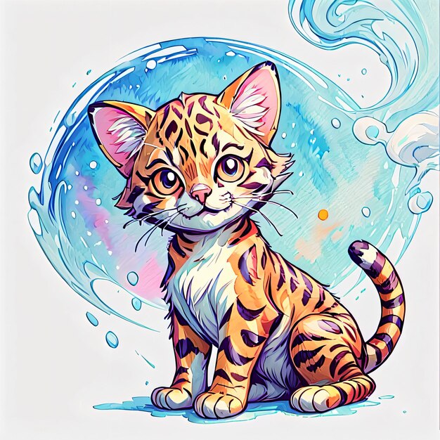 Ilustração a aquarela de gato de Bengala