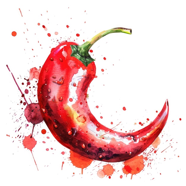 Ilustração a aquarela de uma pimenta chili estourando