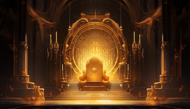 ilustração a sala do trono com a cadeira dourada