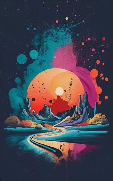 Ilustração Abstract Colorful Digital Art Background Wallpaper.