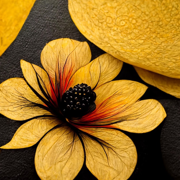 Ilustração abstrata amarela e preta da flor