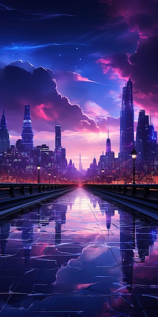 Ilustração abstrata da cidade cyberpunk cidade futurista arte distópica à noite papel de parede 4k