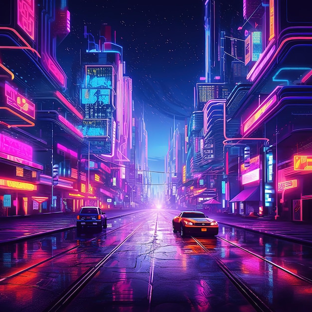 Ilustração abstrata da cidade cyberpunk cidade futurista arte distópica à noite papel de parede 4k