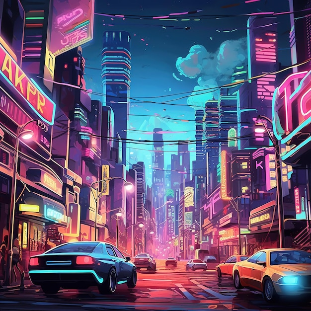 Ilustração abstrata da cidade cyberpunk cidade futurista arte distópica à noite papel de parede 4k