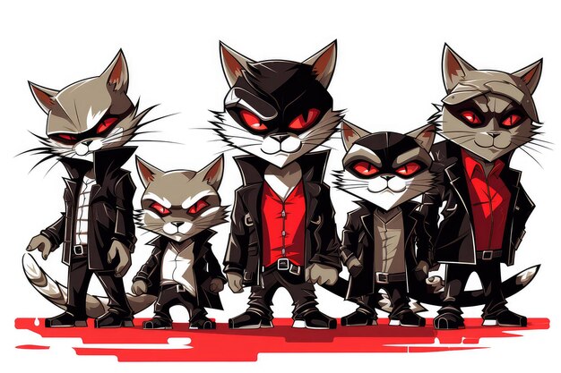 Ilustração abstrata de um grupo engraçado de desenhos animados de gatos gangster